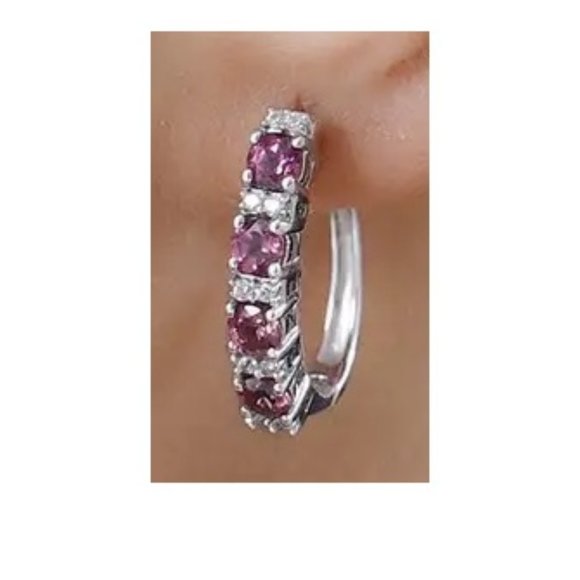 Tanzanian Wine Garnet and White Zircon Hoop Earrings - Picture 2 of 2